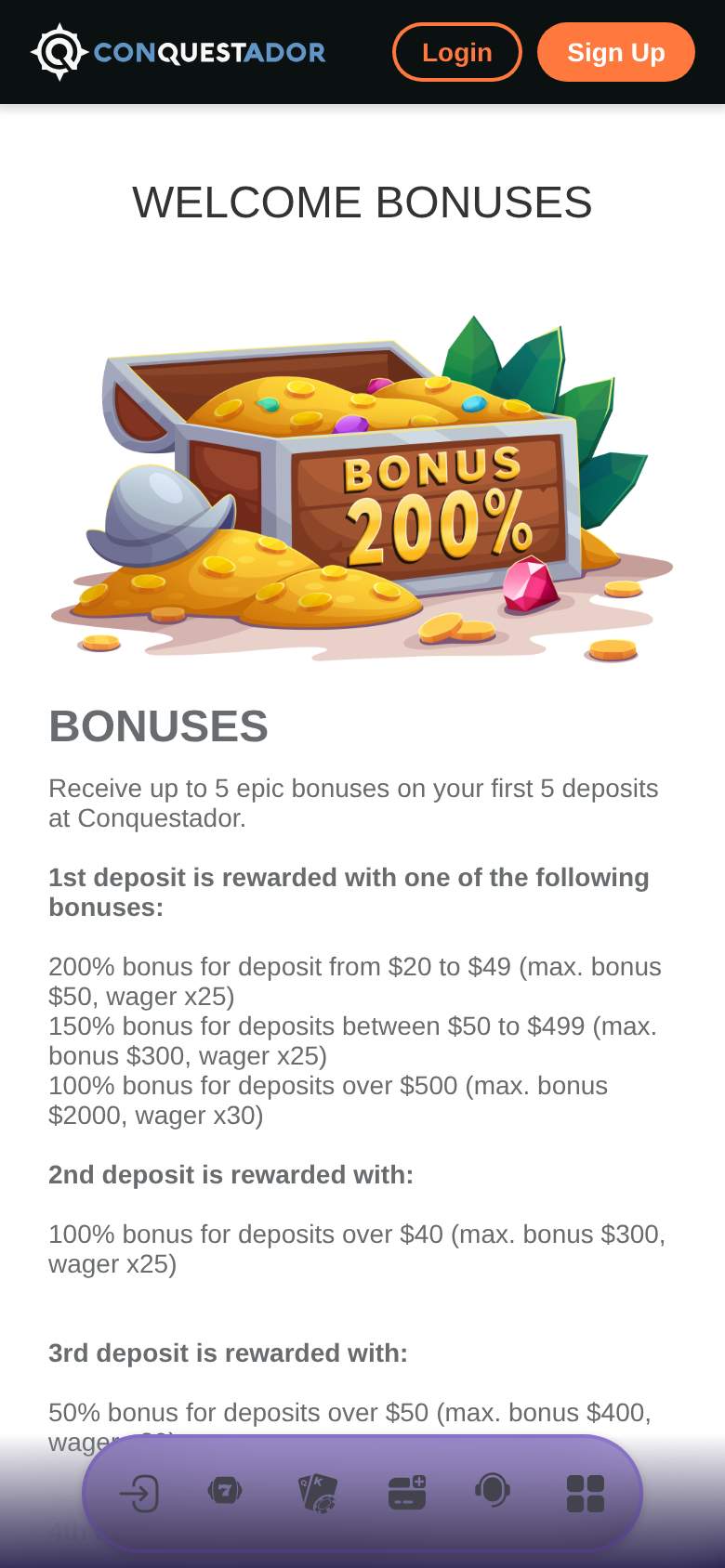 Conquestador — promotions page