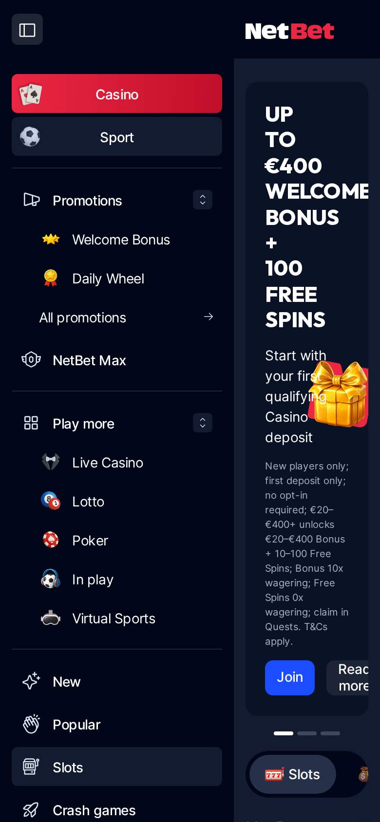 NetBet — game lobby