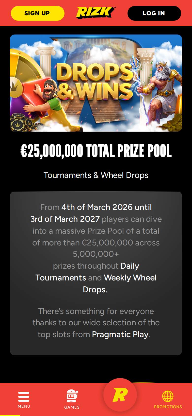 Rizk — promotions page
